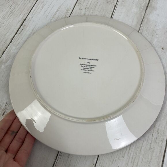 St Nicholas Square Jolly Snowman Round 11” Platter Snowflakes Red White - Picture 4 of 5